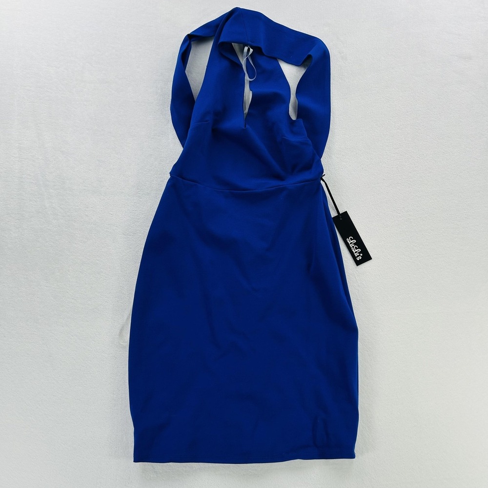 Lulus Dress Womens Small Blue Halter Bodycon Cocktail Party Made USA Knee Length